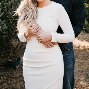 Form-fitting Long-sleeve Ivory Dress